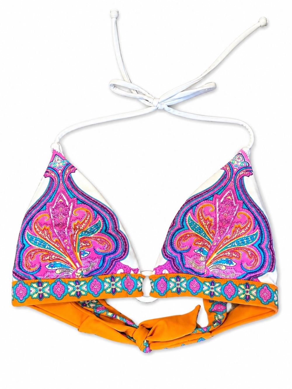 Victoria’s Secret Bikini Top Paisley Floral Boho Y2K Halter Triangle Ring S